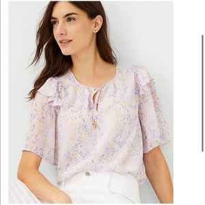 Ann Taylor Purple and Gold Floral Blouse